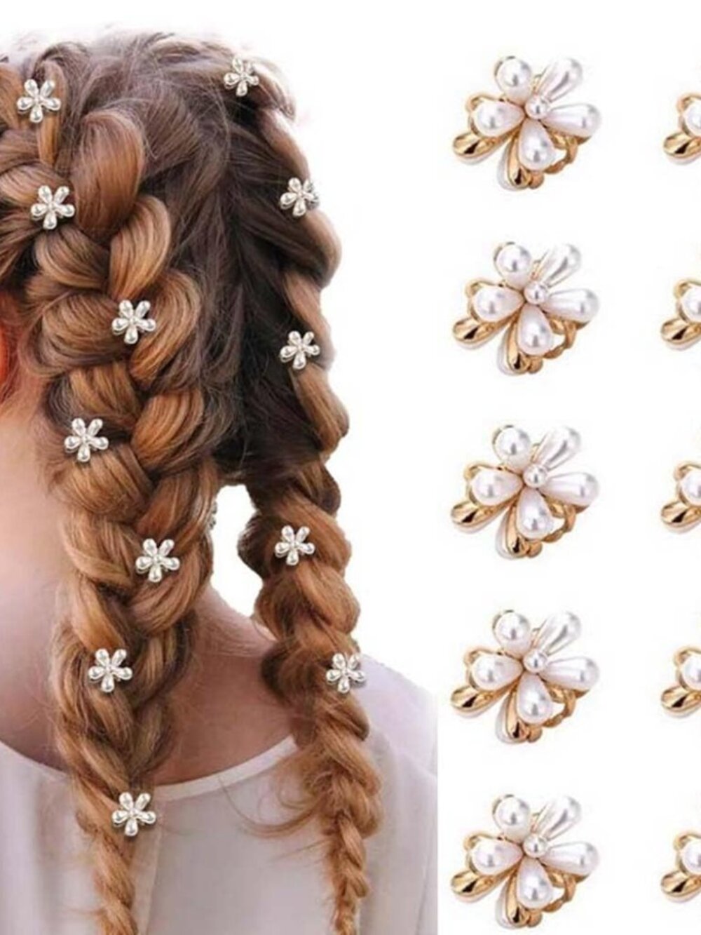 10 Pcs Pearl Mini Claw Clips Daisy Floral Hair Clips, Sweet Artificial Bangs Cli